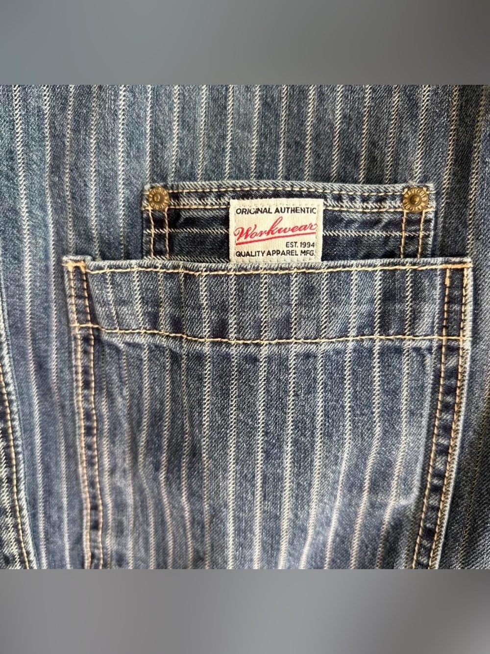 Old Navy Blue Pinstripe Workwear Denim Jacket - Picture 4 of 8